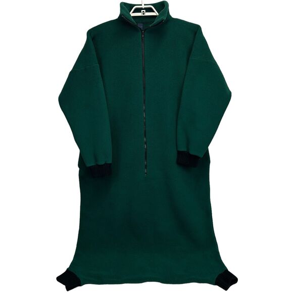 Vintage Lands End Fleece Pajamas Unisex OSFA Green One Piece Sleep Sack USA Made - Picture 1 of 10